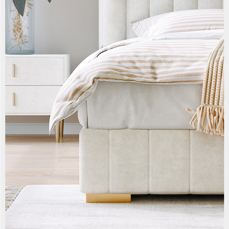 Maple Home Upholstered Bed Frame – Custom Sizes & Colors, Vertical Stripes, UAE-Made