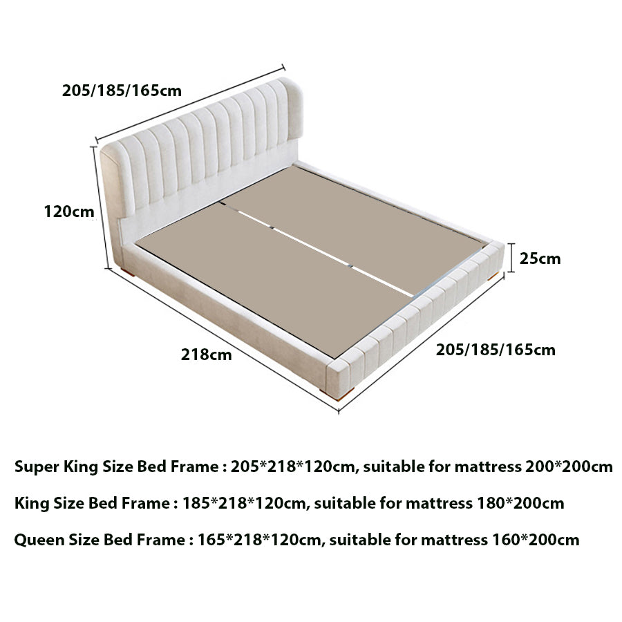 Maple Home Upholstered Bed Frame – Custom Sizes & Colors, Vertical Stripes, UAE-Made