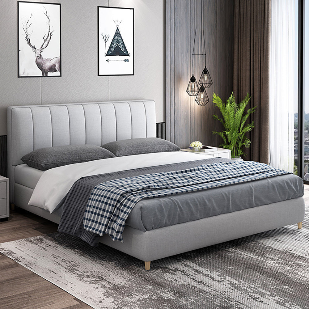 Bed Frame Velvet Fabric Platform Bed Thick Padded Headboard Premium Wooden Frame Bedroom