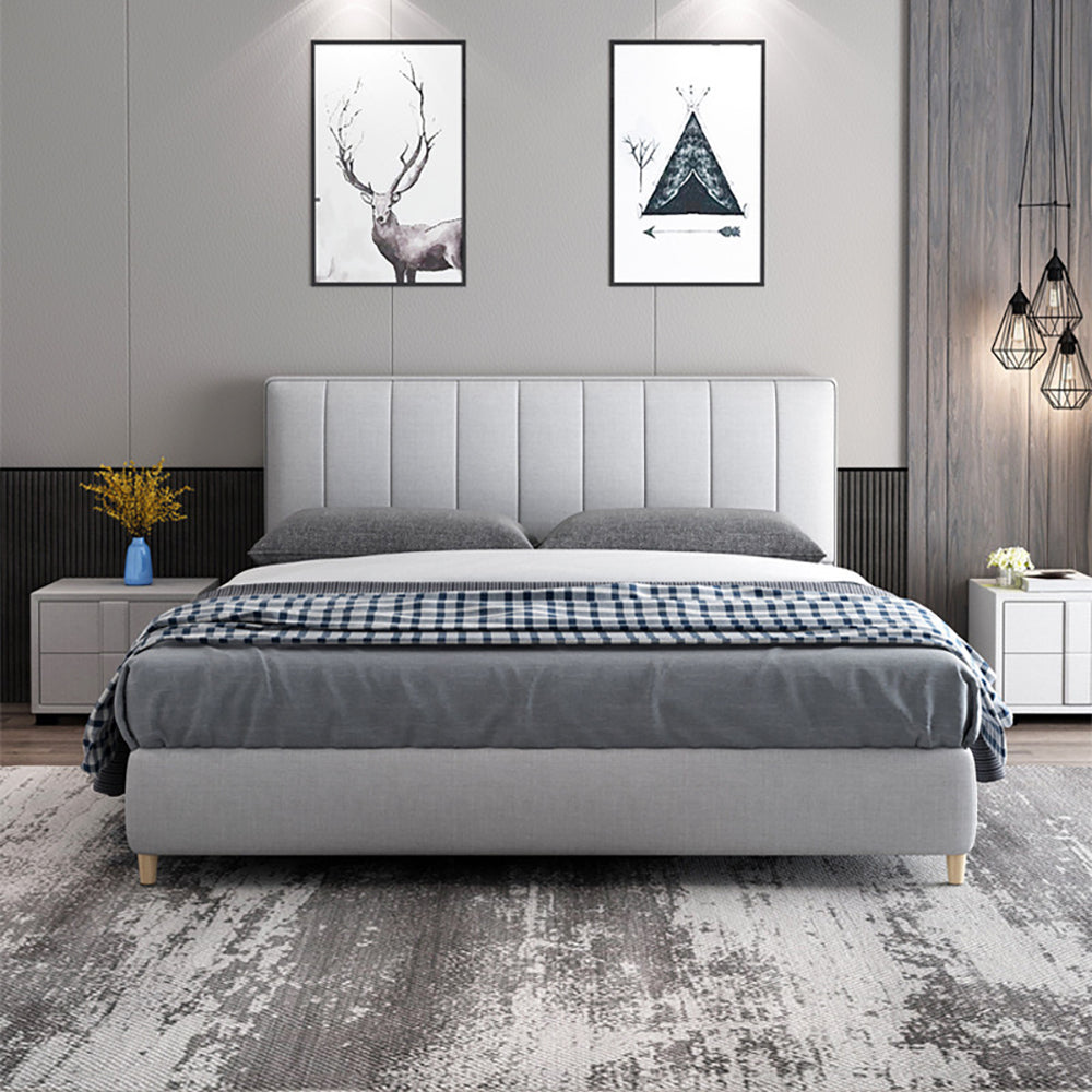 Bed Frame Velvet Fabric Platform Bed Thick Padded Headboard Premium Wooden Frame Bedroom