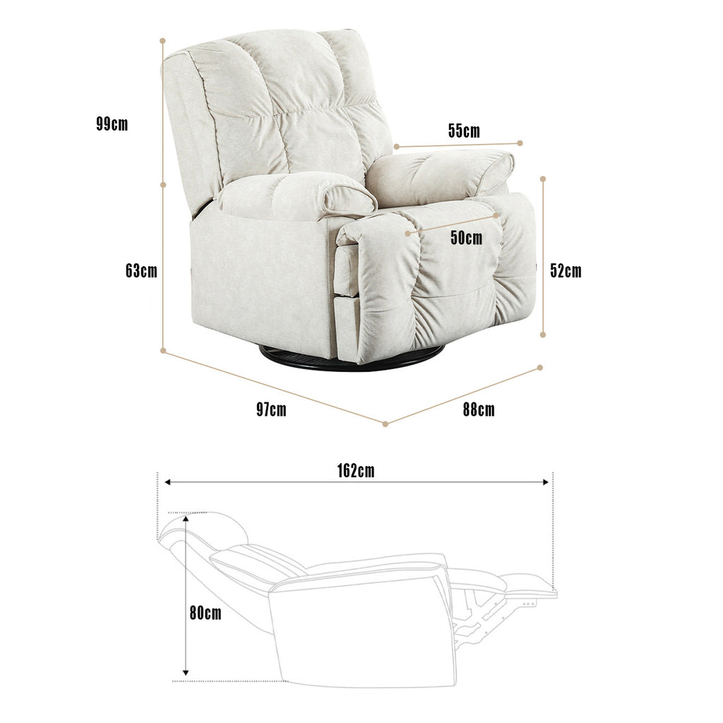 Recliner Chair,Manual/Electric Recline with Footrest, 360 Rotation & Plush Cotton Padding