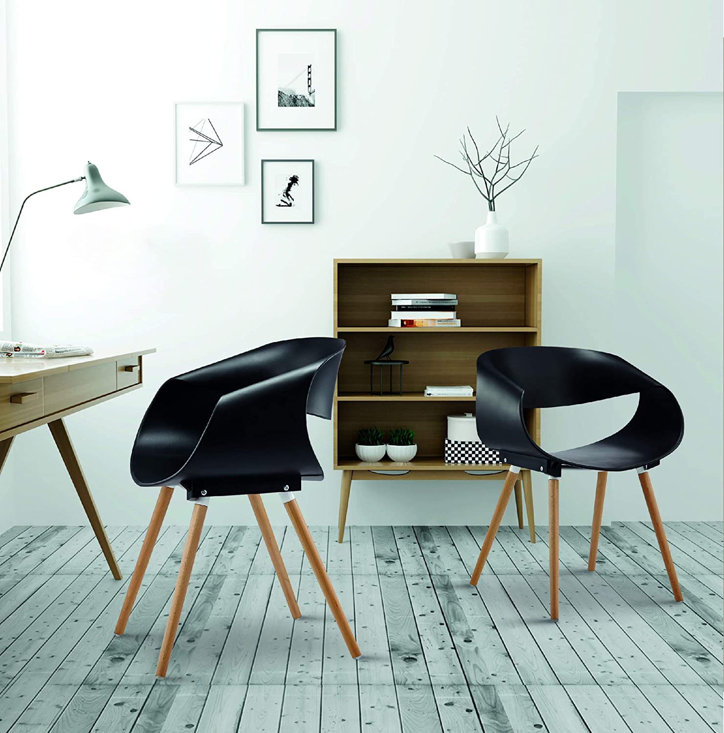 Dining Chairs Plastic Seat Wood Legs Restaurant Chair