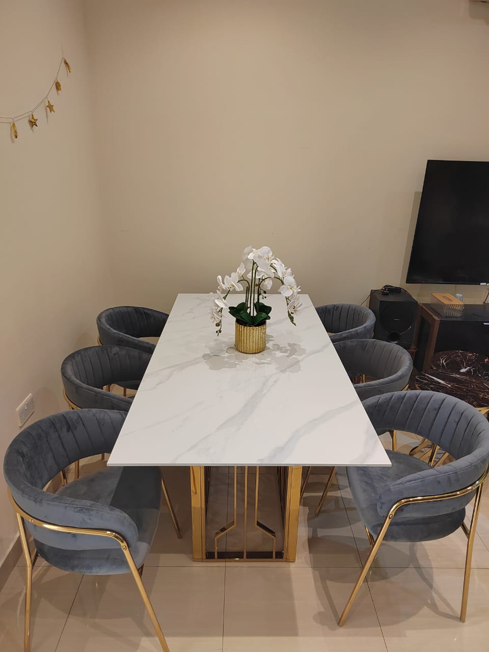 Dining Chairs Velvet Cushion Seat Chair Stainless Steel Golden Legs Dining Room Chair