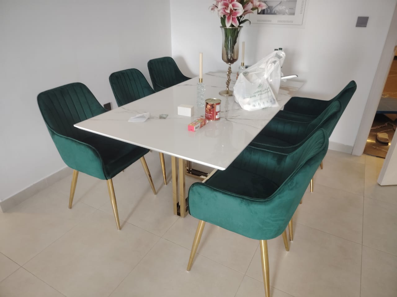 Dining Chairs Velvet Cushion Seat Chair Stainless Steel Golden Legs Dining Room Chair