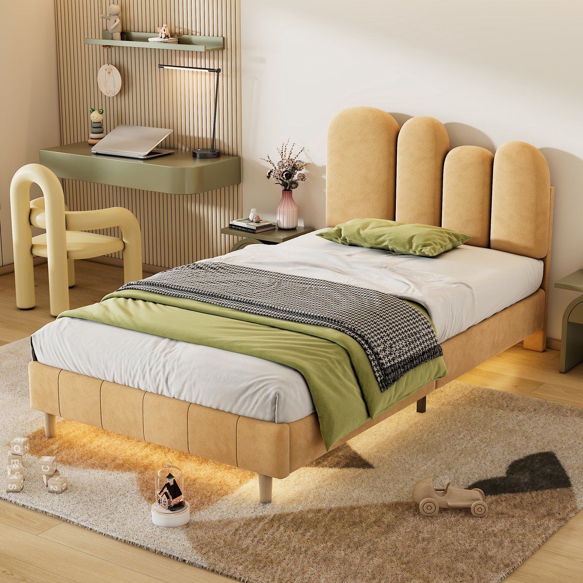 MAPLE HOME Custom Upholstered Bed Frame Modern Style with Leather/Velvet/Fabric Options