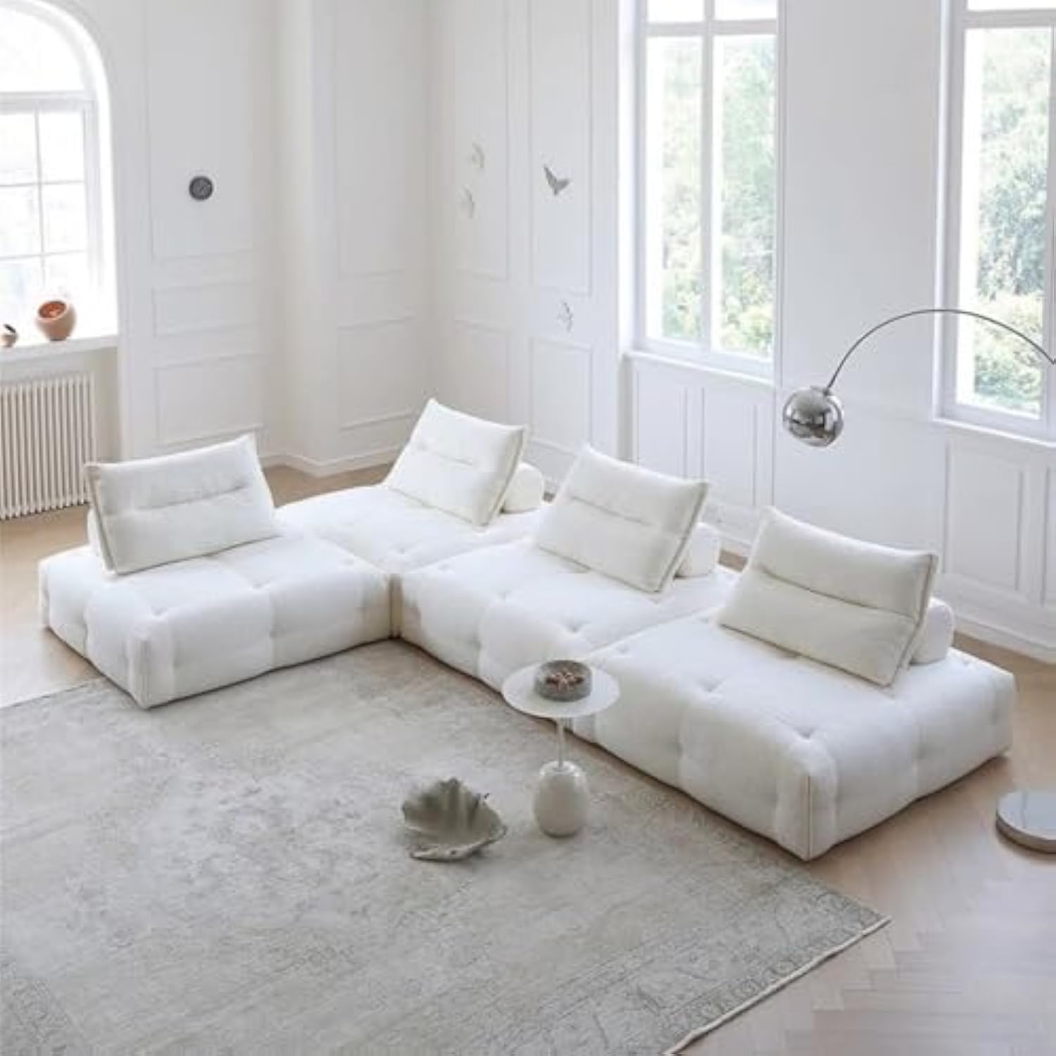 Modular Sectional Sofa Armless Square Couch Modern Single Free Combination Fleece Fabric