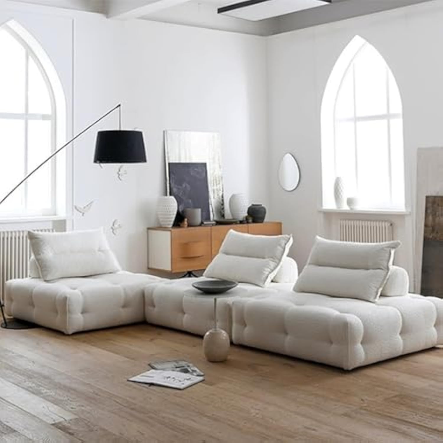 Modular Sectional Sofa Armless Square Couch Modern Single Free Combination Fleece Fabric