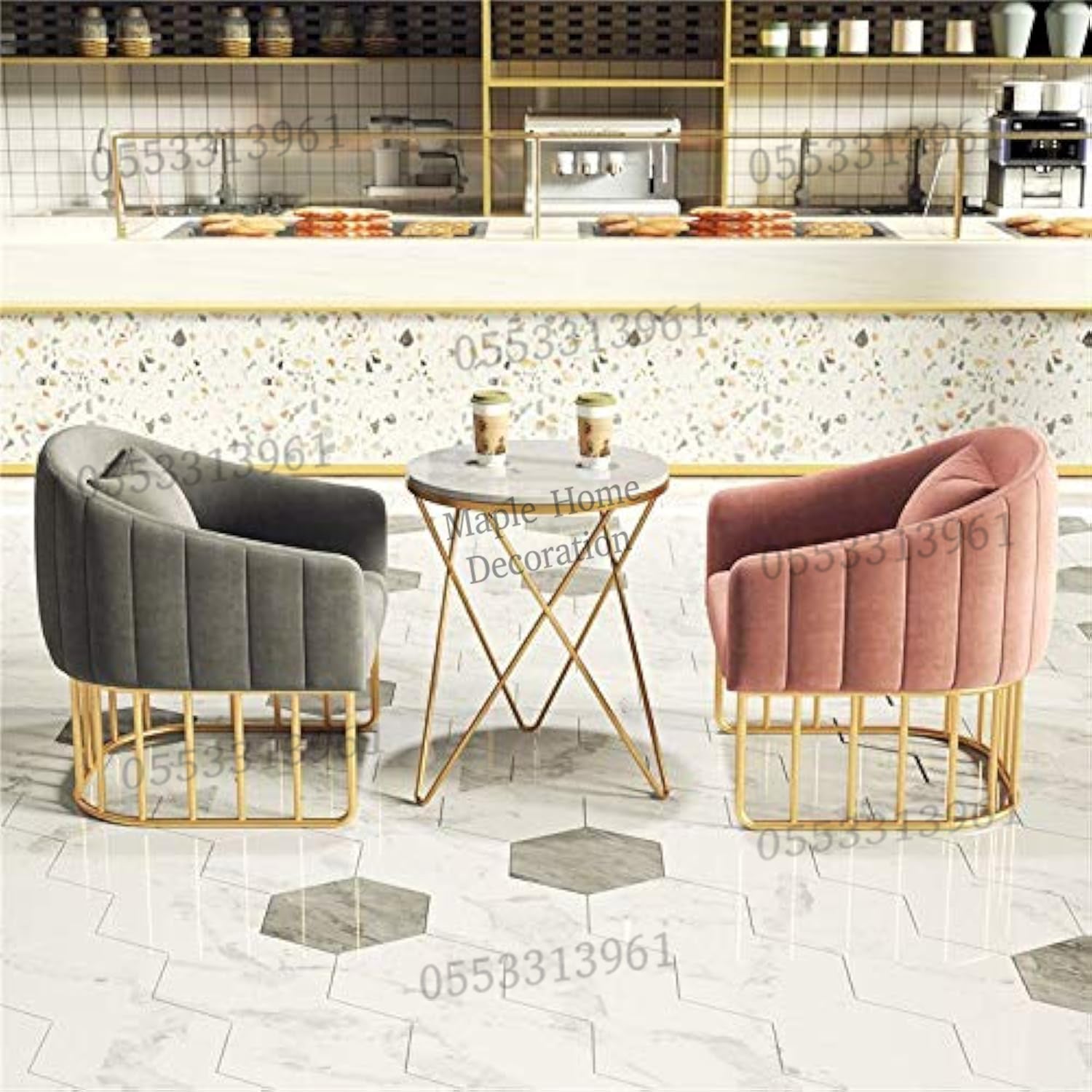Dining Chairs Velvet Cushion Seat Chair Stainless Steel Golden Legs Dining Room Chair